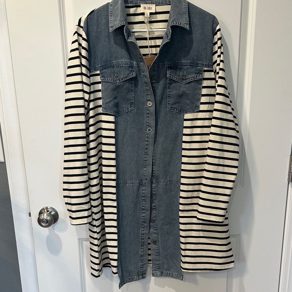 BiBi NWT Denim and Striped Black Jacket Dress